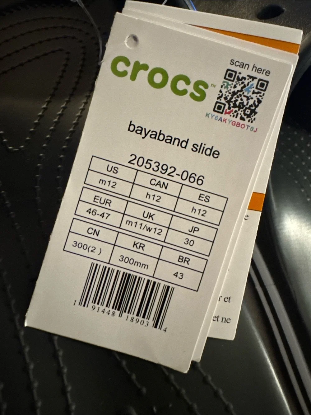 Crocs Men’s Bayaband Slide Sandals Size US 12 Black / White, 205392-066 NWT